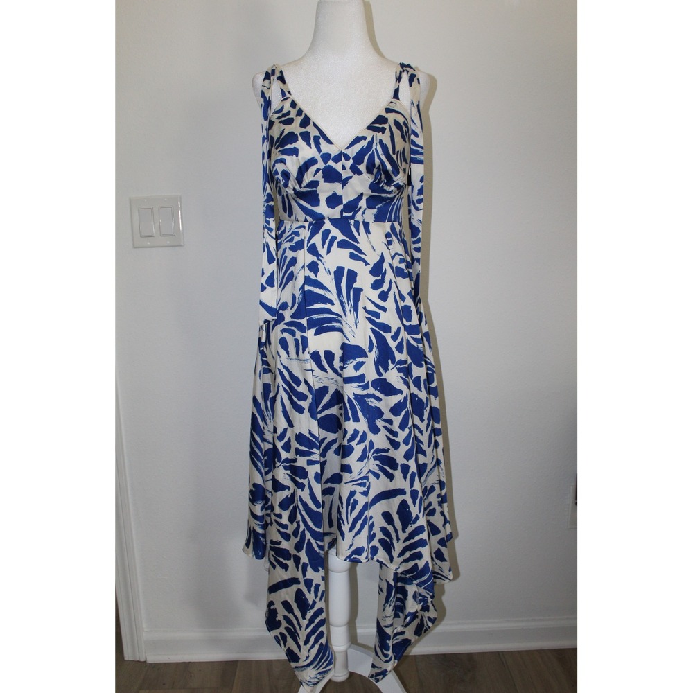 Alexis x Target Blue White Abstract Palm Handkerchief Hem Midi Dress XXS Small
